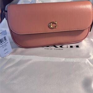 Coach peach Leather brook flap Crossbody Bag